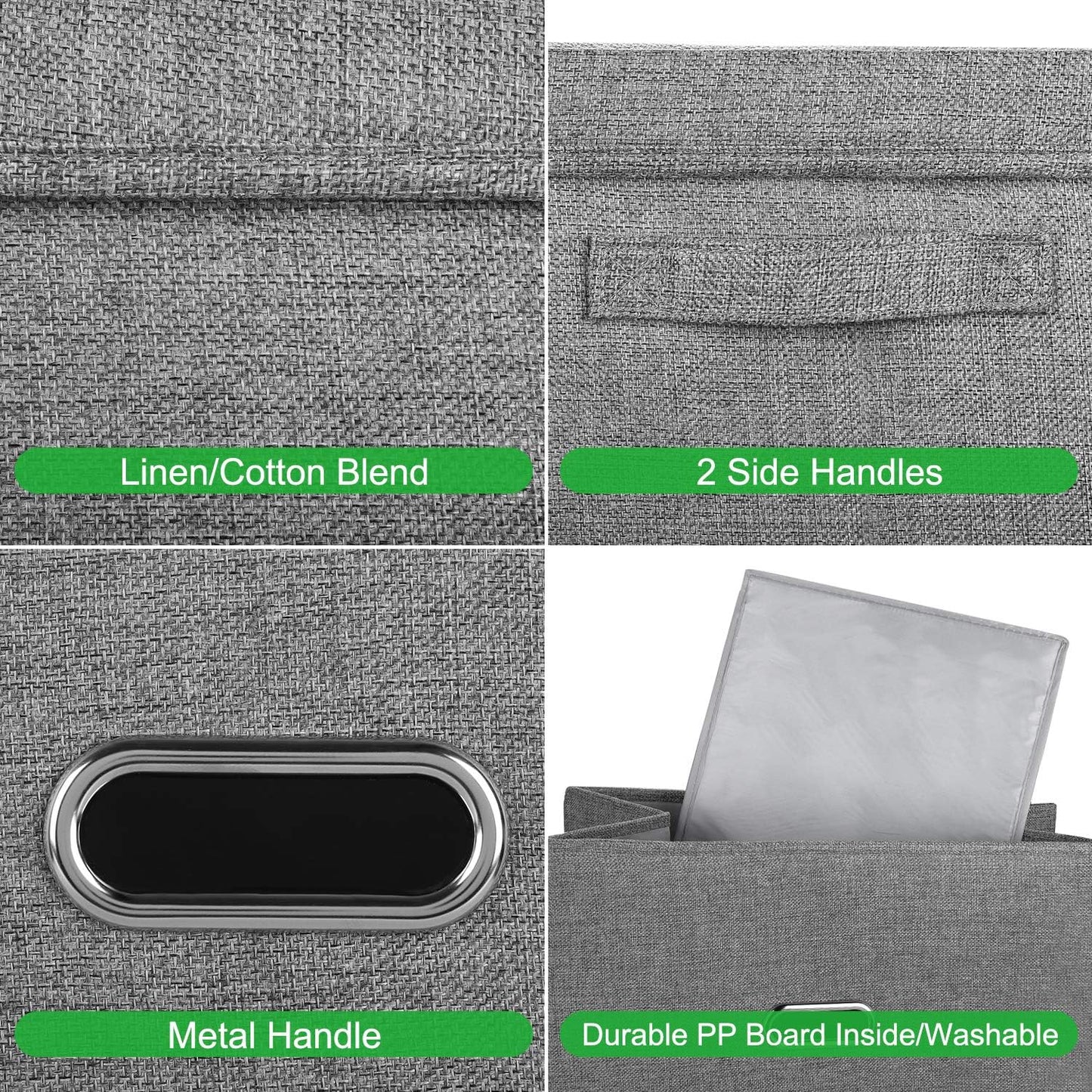 Linen Fabric Collapsible Storage Bins with Removable Lids and Handles, Washable Storage Box Containers Baskets Cube with Cover for Bedroom,Closet,Office,Living Room,Nursery (Grey, Small)