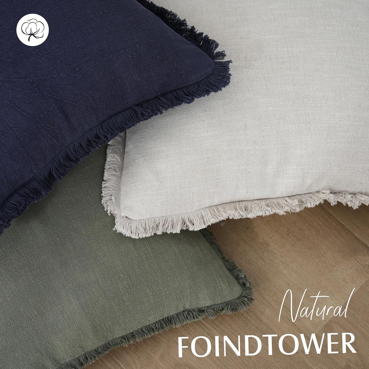 Foindtower Set of 2 Decorative Linen Fringe Throw Pillow Covers Cozy Farmhouse Boho Cushion Cover with Tassels Soft Accent Pillowcase for Couch Sofa Bed Living Room Home Decor 20×20 Inch Olive Green