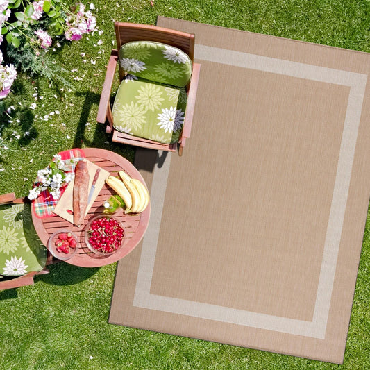 CAMILSON Outdoor Rug 10x14, Large Modern Outside Rugs for Patios Porches Waterproof Durable Washable Non-Shedding, Easy-to-Clean Indoor/Outdoor Area Carpet (10 x 14, Bordered - Beige/White)