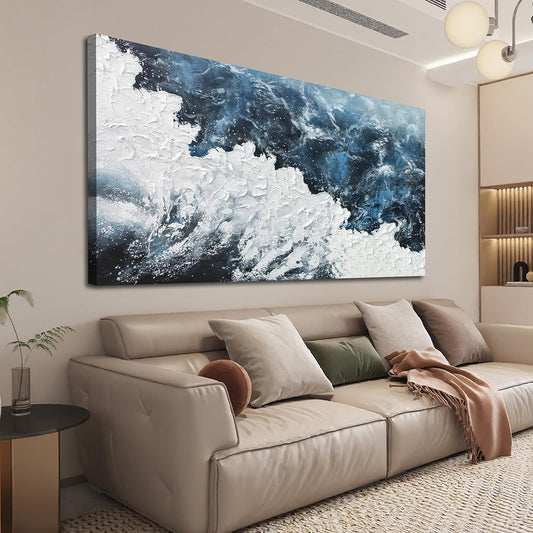 Canvas Wall Art Decor Abstract Canvas Wall Pictures for Living Room Large Blue White Wall Art Prints Beach Wave Artwork for Walls Coastal Modern Wall Art Decorations Home Office Wall Art Decor 20" X 40"