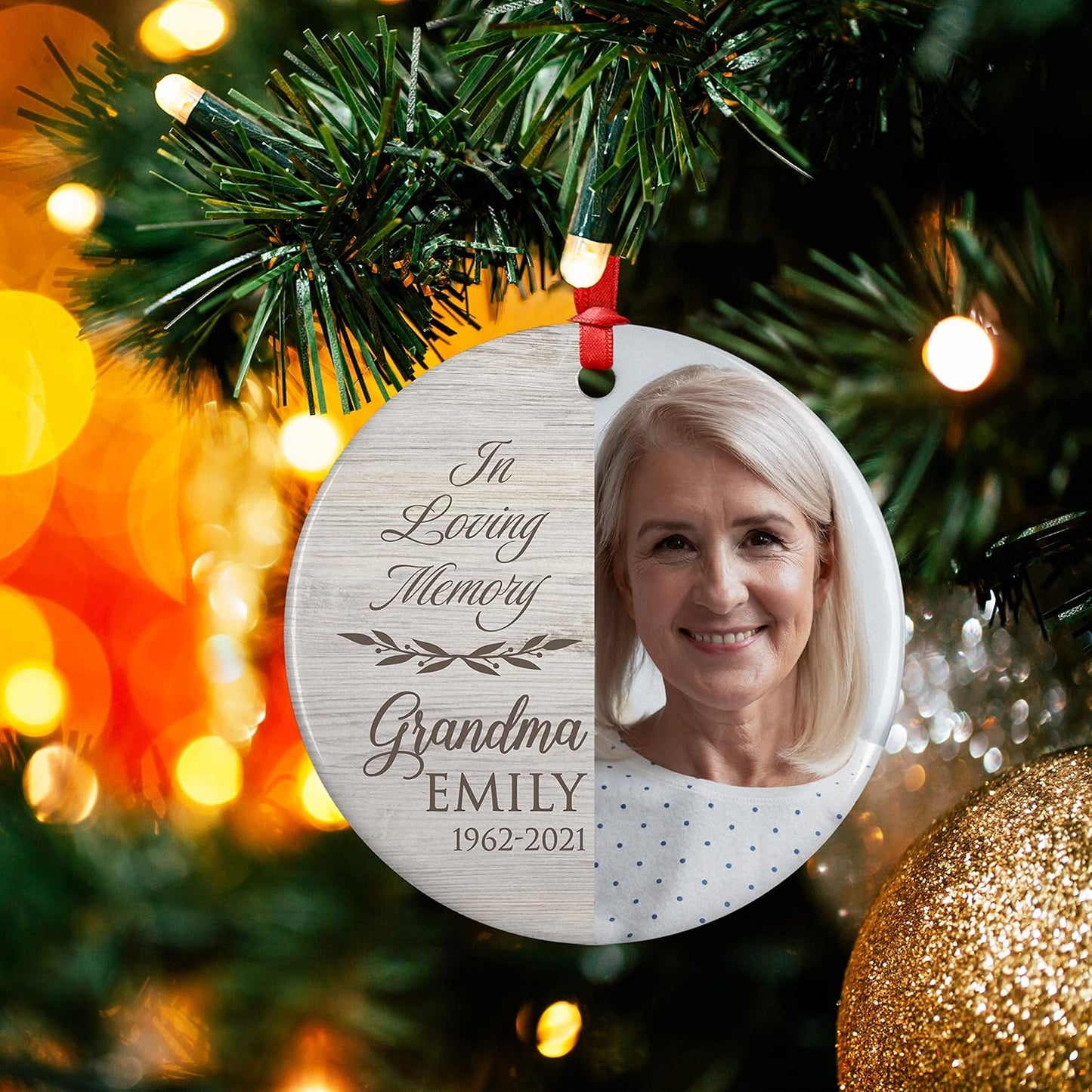 Autumn Tree, Memorial Christmas Ornament Personalized with Photo, Name & Date - Upload Photo & Picture - 7 Designs, Memorial Ornaments Loss of Loved Ones – D4