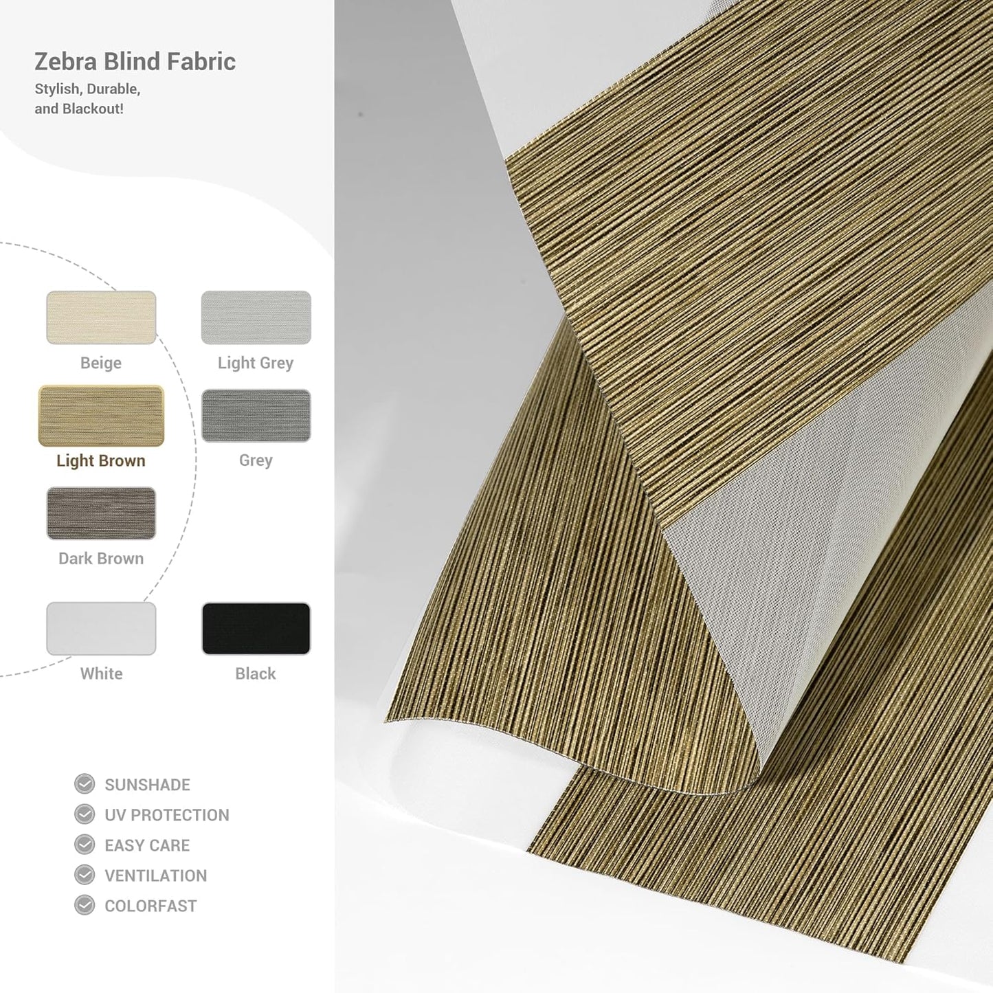 Cordless Zebra Blinds for Windows, Blackout Interior Blinds,Easy to Install,UV Protection,for Offices and Home,Custom Roller Shades, Mousse Light Bown,23" W x 48" H