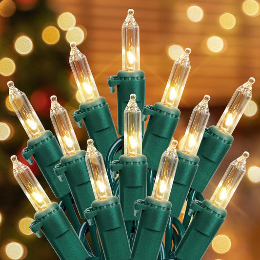 Hopolon 2-Pack 13ft 50-Count Warm White & Clear Green Christmas Lights - Connectable 120V UL Incandescent Mini Lights for Weddings, Bedrooms, Porches