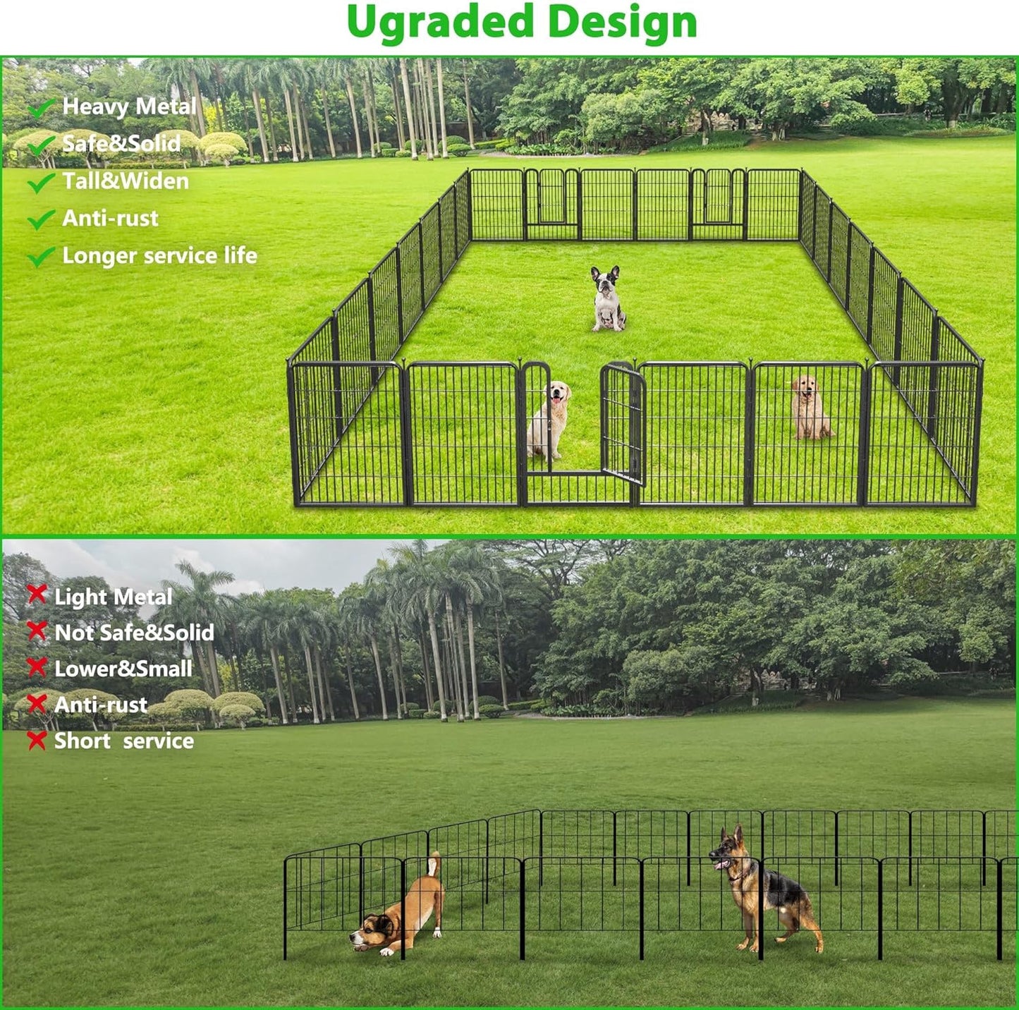 Decorative Black Metal Fencing Garden Fence with Gate, 36ft(L) 32in(H) 16 Fence Panels No Dig Fence Rustproof Animal Barrier Fence Temporary Dog Panels Fencing Outdoor