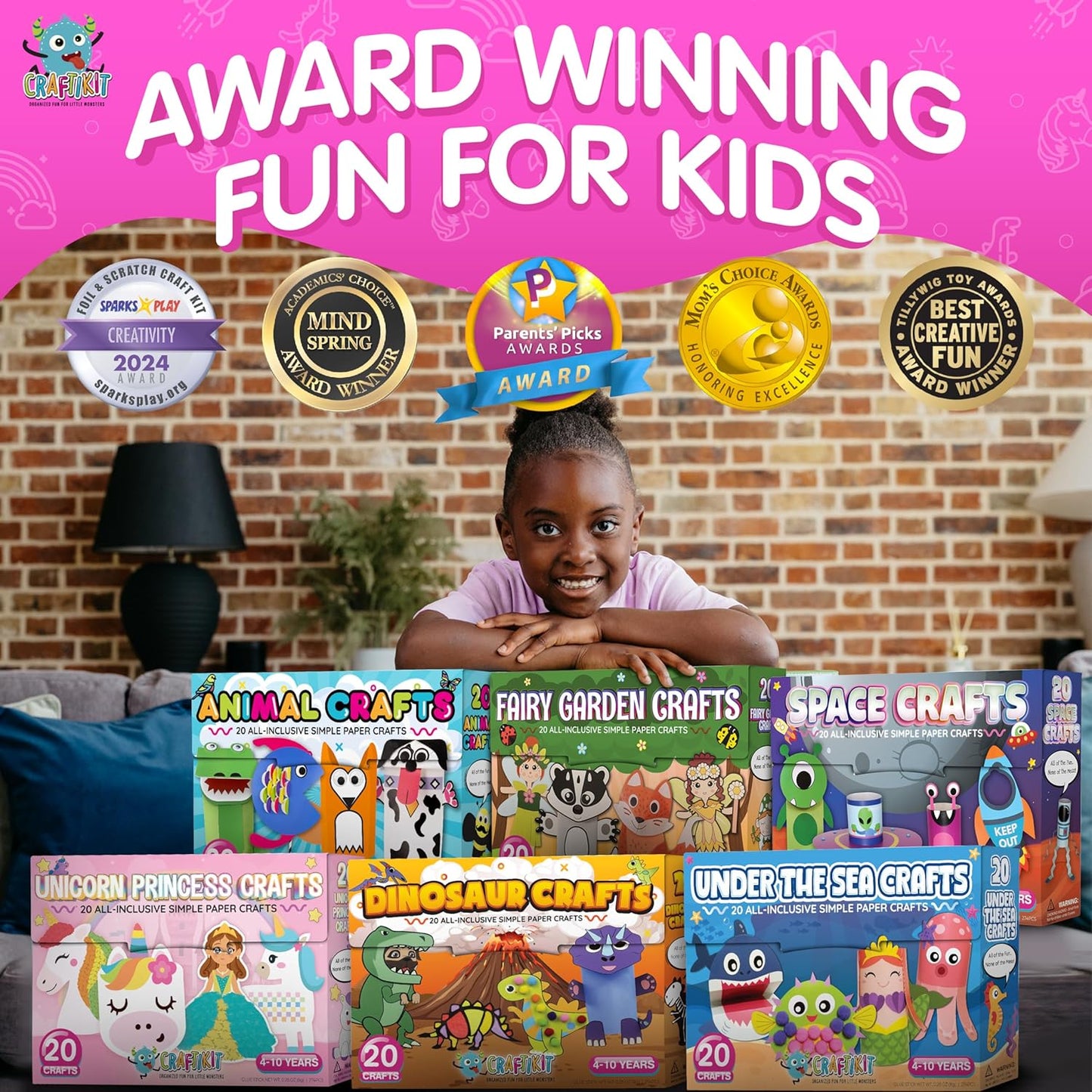 Craftikit® 20 Award-Winning Dinosaur Crafts for Kids - Award-Winning All-Inclusive Fun Dinosaur Crafts for Kids Ages 3-5, Organized Toddler Craft Kit