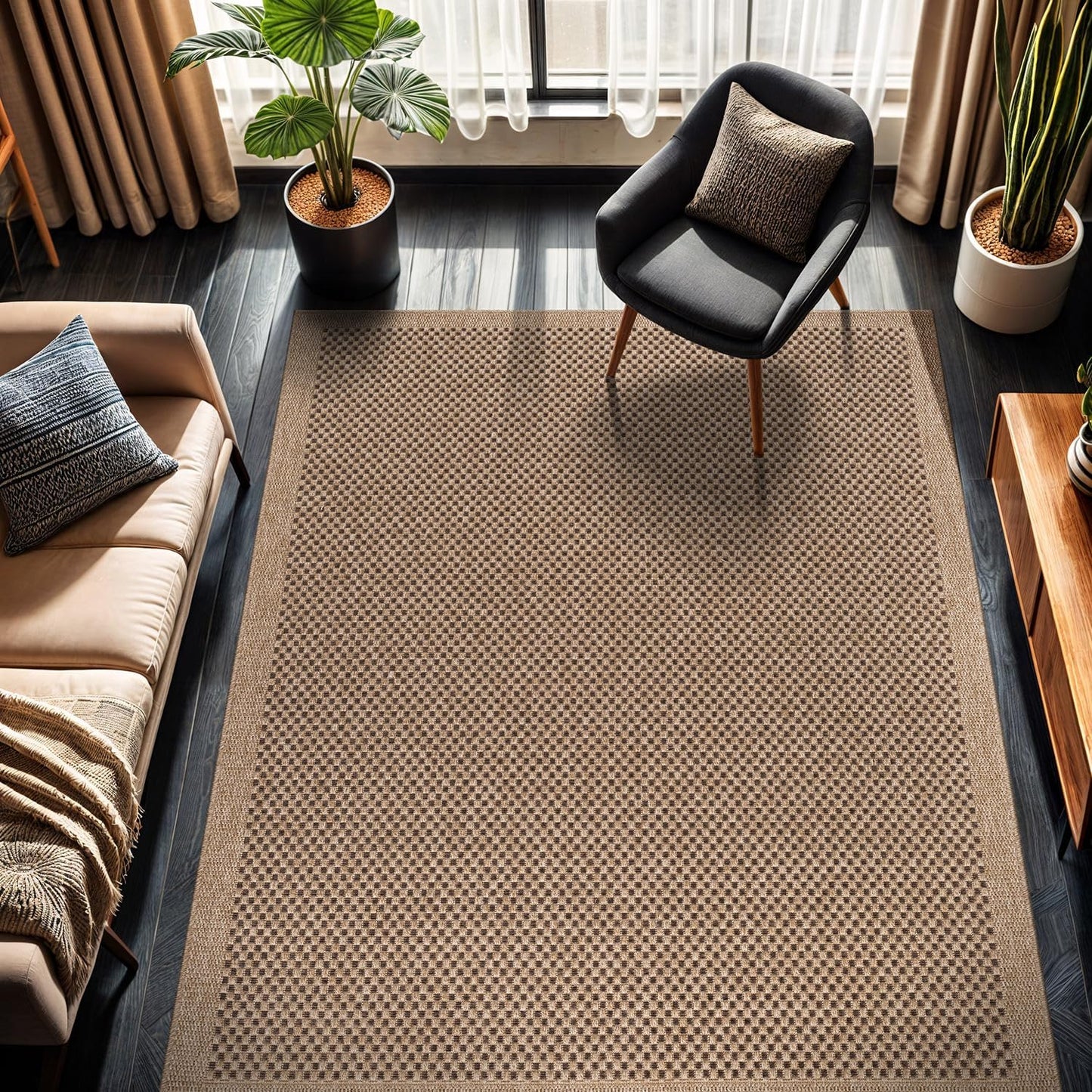 CAMILSON Easy Jute Rug 9x12, Indoor Outdoor Natural Color Fiber Area Rugs for Living Room Patio and Kitchen Rug, Sisal Boho Woven Design, Easy-Cleaning, Washable Outside Carpet Alfombras (9 x 12)