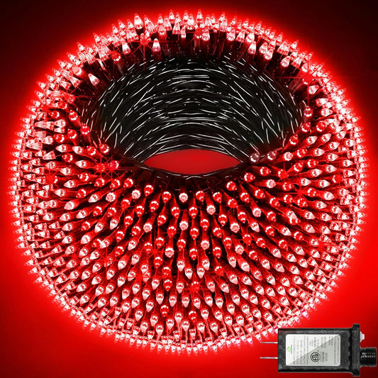 750 LED Outdoor Christmas Lights Decorations, 246ft Green Wire LED Christmas String Lights with Timer Memory, Twinkle Lighs for Indoor Outdoor Xmas Party Christmas Tree Wedding Garden Patio Red