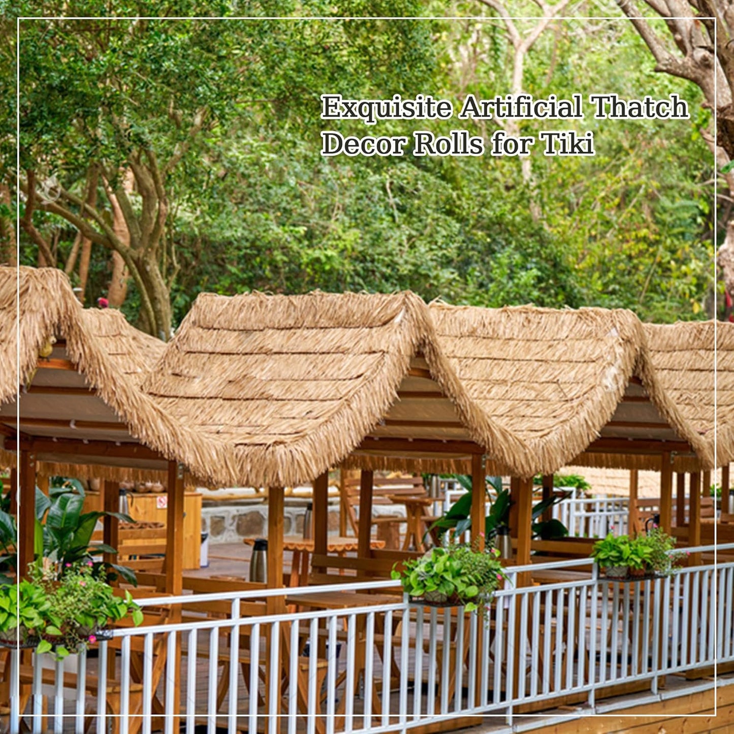 Premium Mexican Style Artificial Palm Thatch Roof Rolls. 5 Lengths, 2 Colors. Waterproof. Easy Install. Ideal for Tiki Bars, Parties, Gardens & Fences (30ft x 16in - Palm Color Thatch)