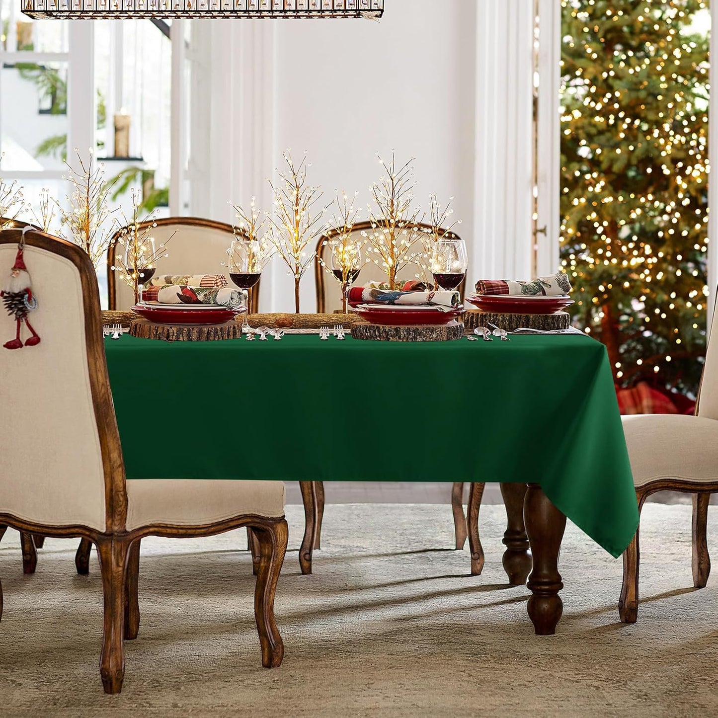 sancua Rectangle Tablecloth - 60 x 120 Inch - Stain and Wrinkle Resistant Washable Polyester Table Cloth, Decorative Fabric Table Cover for Dining Tables, Buffet Parties and Christmas, Hunter Green