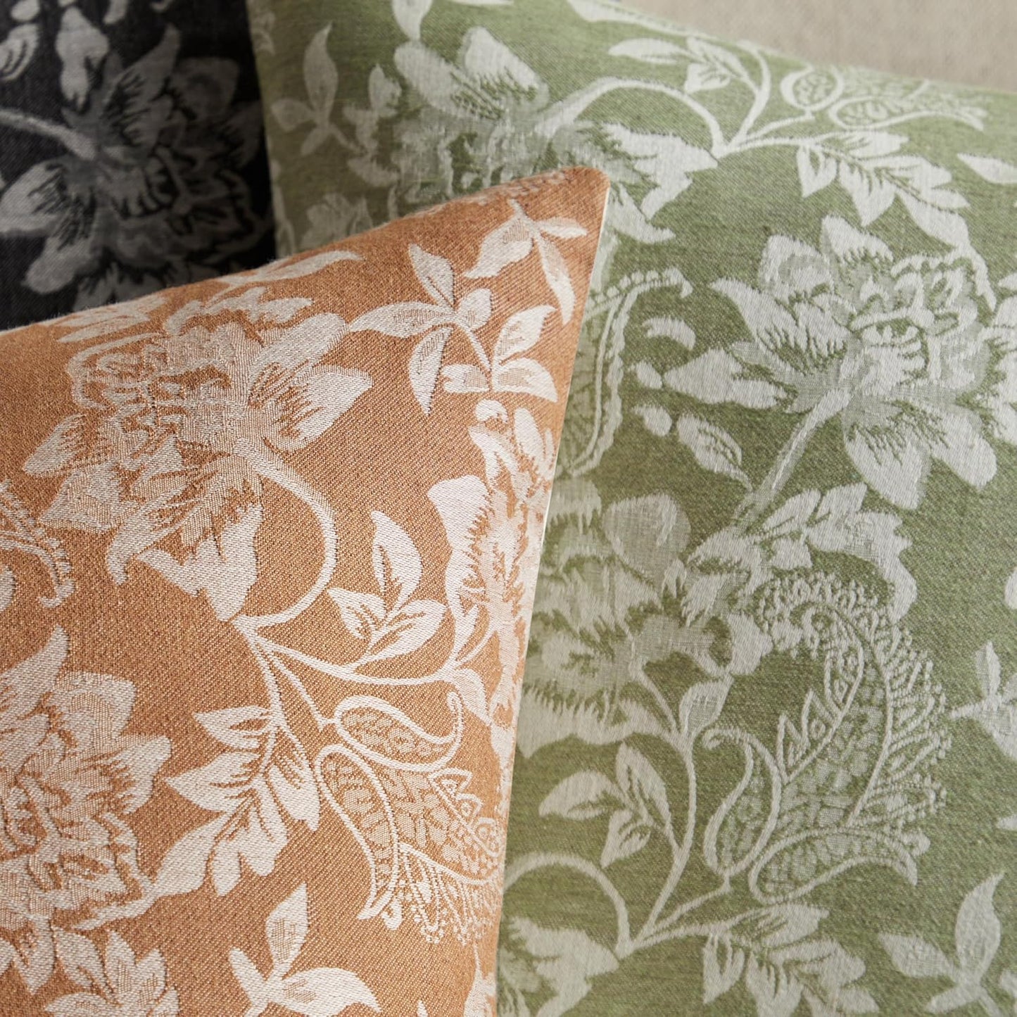 Floral Jacquard Lumbar Throw Pillow Covers Set of 2, Background/Caramal 12x20 Inch, Farmhouse Decorative Cotton Caramal Cushion Covers for Sofa Bed Living Room Home Decor