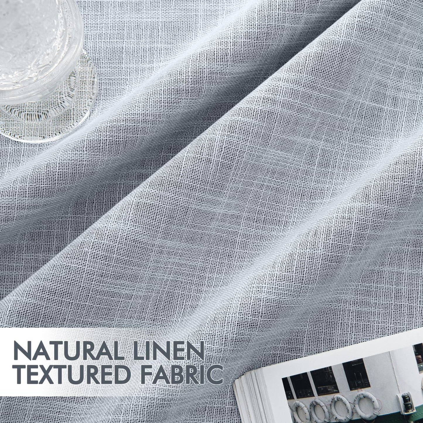 MIULEE Light Blue 100% Blackout Linen Curtains 102 Inch 2 Panels Set Double Sided No Coating Pinch Pleated Back Tab Floor to Ceiling Black Out Thermal Insulated Bedroom Living Room Darkening Drapes