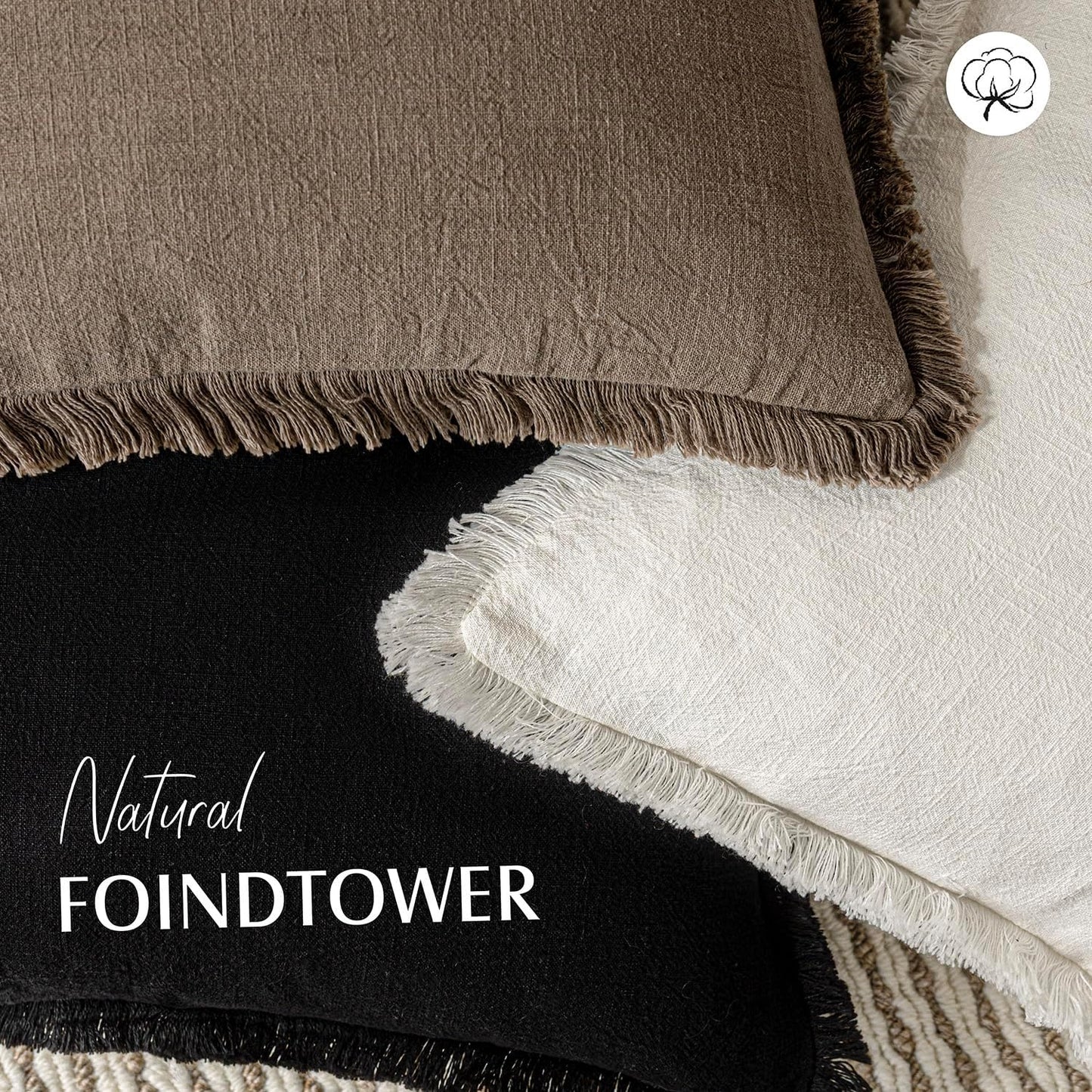 Foindtower Set of 2 Decorative Linen Fringe Throw Pillow Covers Boho Farmhouse Cushion Cover with Tassels Accent Pillowcase for Couch Bed Sofa Living Room Home Bedroom Decor, 12×24 Inch, Light Brown