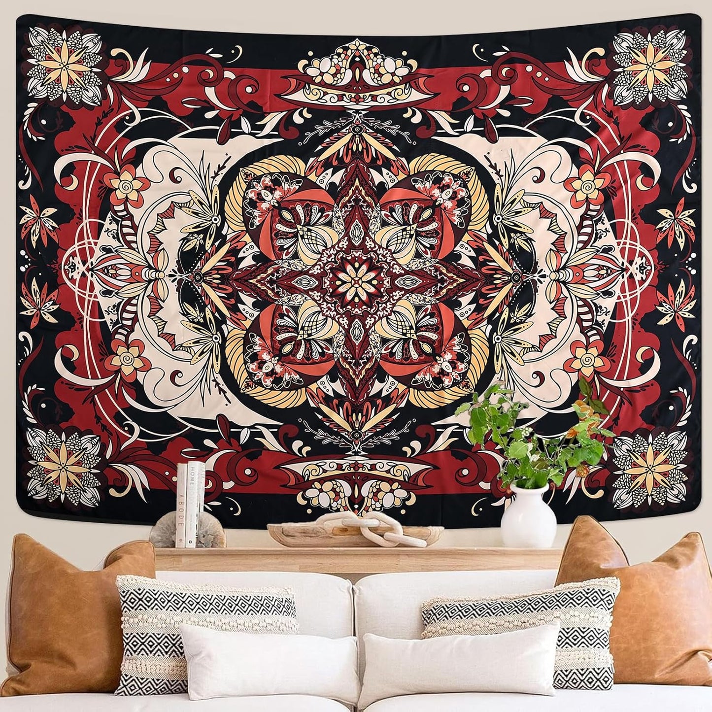 Mandala Tapestry - Moth Wall Hanging, UV Resistant, Machine Washable, Lightweight, Psychedelic Bedroom Aesthetic Decor for Bedroom, Living Room, Yoga Room - 59.1x49.2 Inch