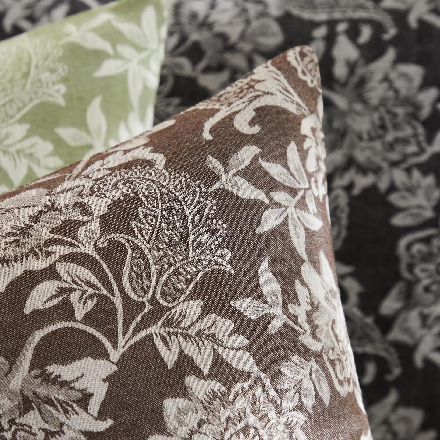 Floral Jacquard Throw Pillow Covers Set of 2, Background/Chocolate 20x20 Inch, Farmhouse Decorative Cotton Dark Brown Cushion Covers for Sofa Bed Living Room Home Decor