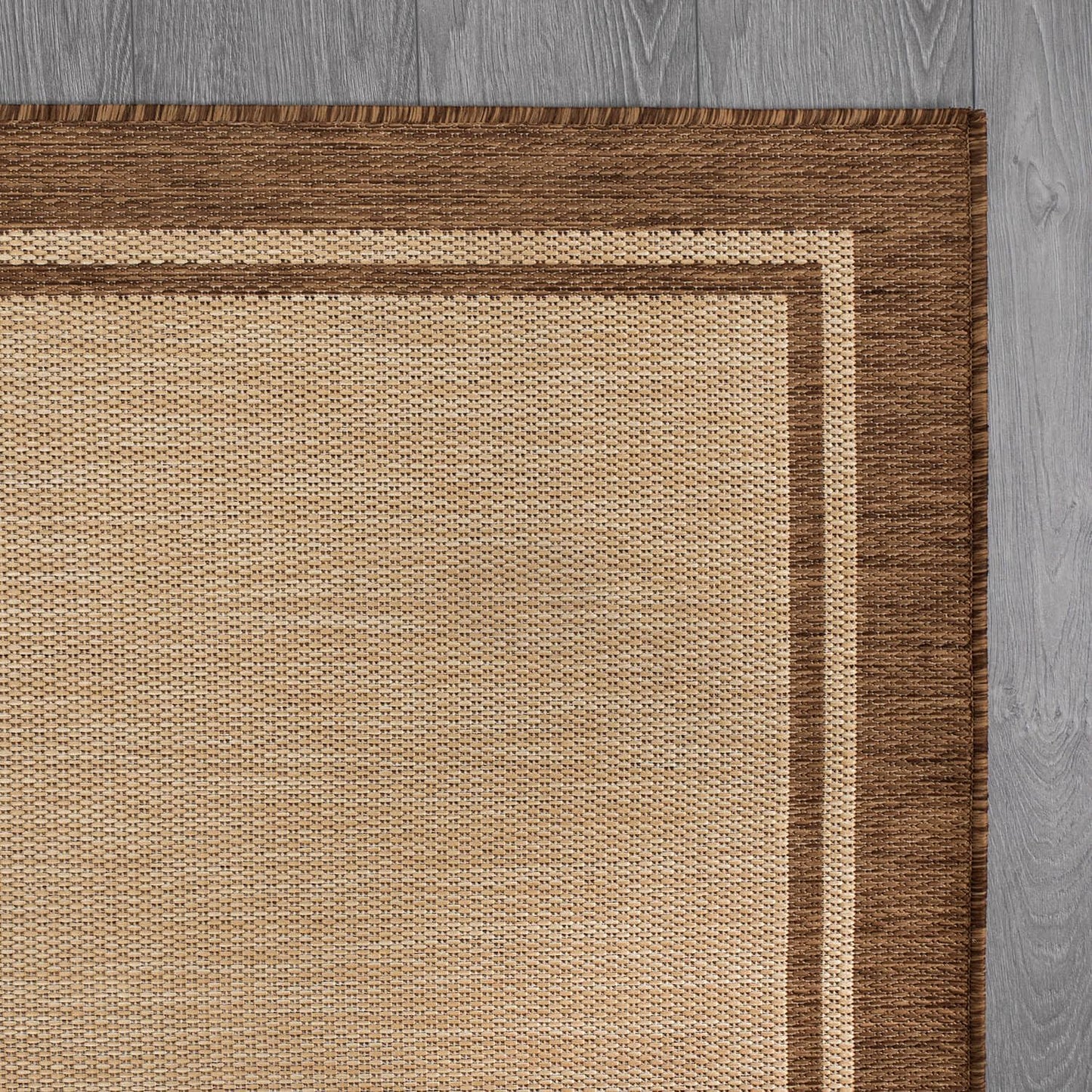 CAMILSON Indoor Outdoor Rug, 10x14 Bordered Natural Brown Modern Large Area Rugs for Indoor and Outdoor Patios, Kitchen and Hallway Mats, Washable Porch Deck Outside Carpet (Jute, 10 x 14)