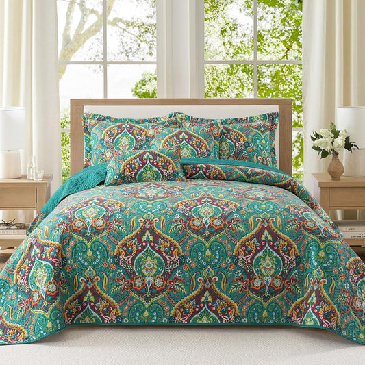 VAPUTAR Cotton Bedspreads Queen Size with Floral Pattern, 3 Pieces Soft Lightweight Reversible Quilted Bedspread Coverlet(90*98 inch), Farmhouse Style Queen Quilt Bedding Set Suitable for All Season