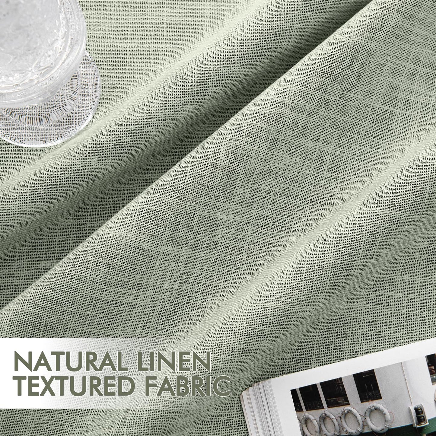 MIULEE Sage Green 100% Blackout Linen Curtains 90 Inch 2 Panels Set Double Sided No Coating Pleated Back Tab Black Out Long Thermal Insulated Pinch Pleat Bedroom Living Room Darkening Window Drapes