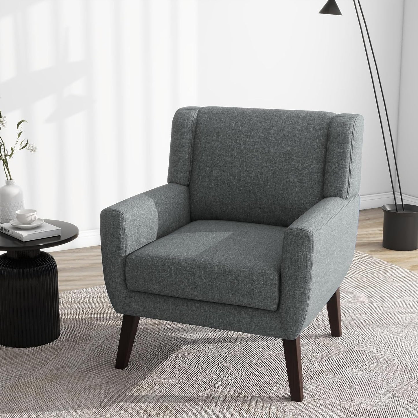 UIXE Accent Chairs Set of 2, Fabric Upholstered Armchair for Living Room, Comfy Arm Chair Single Sofa Bedroom Side Reading Seat - Flax Gray