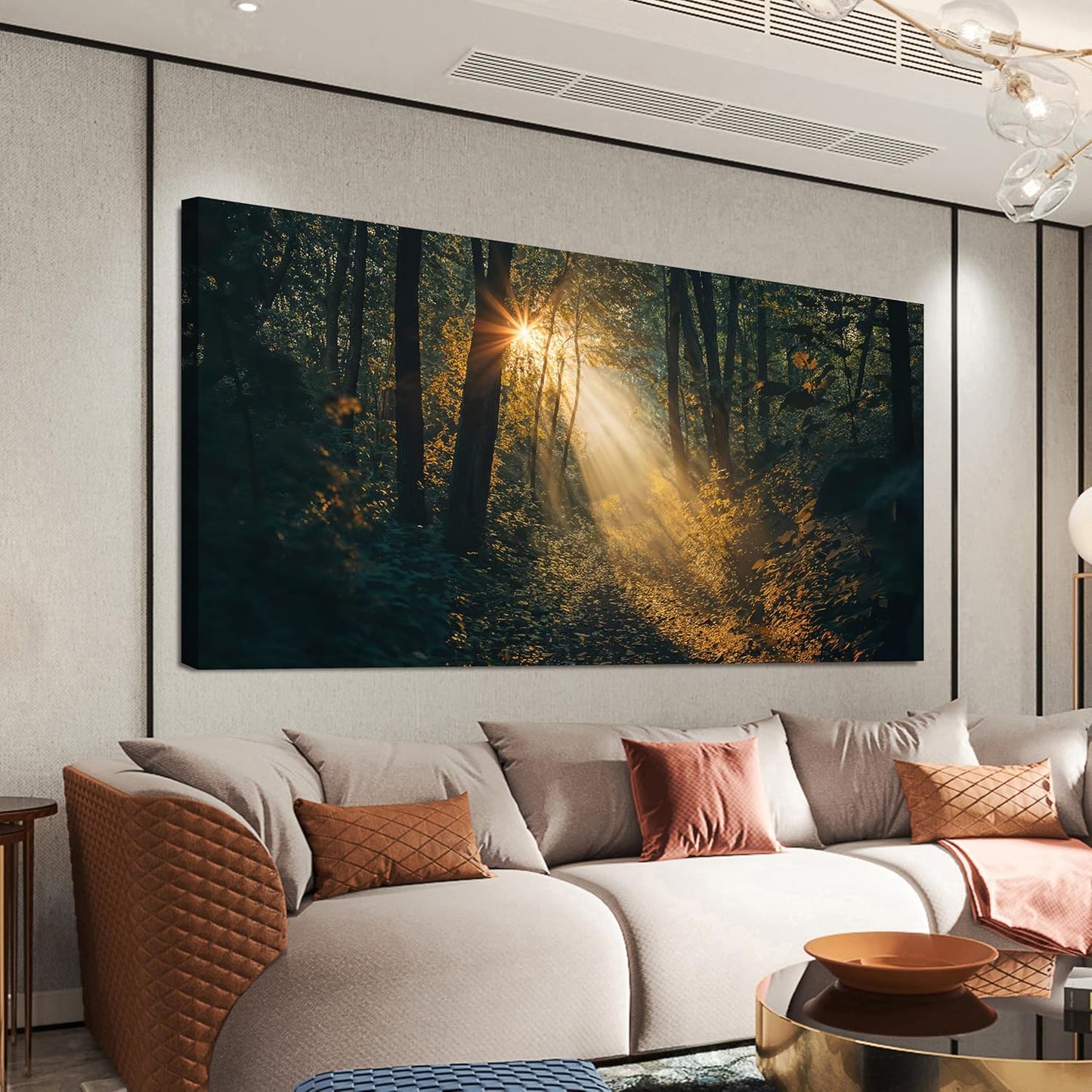 Canvas Wall Art Landscape Green Wall Art Sunny Forest Trail Wall Art Decor Artwork For Walls Decorations Pictures For Living Room Pictures For Bedroom Office Wall Decor 20" X 40" Ready to Hang
