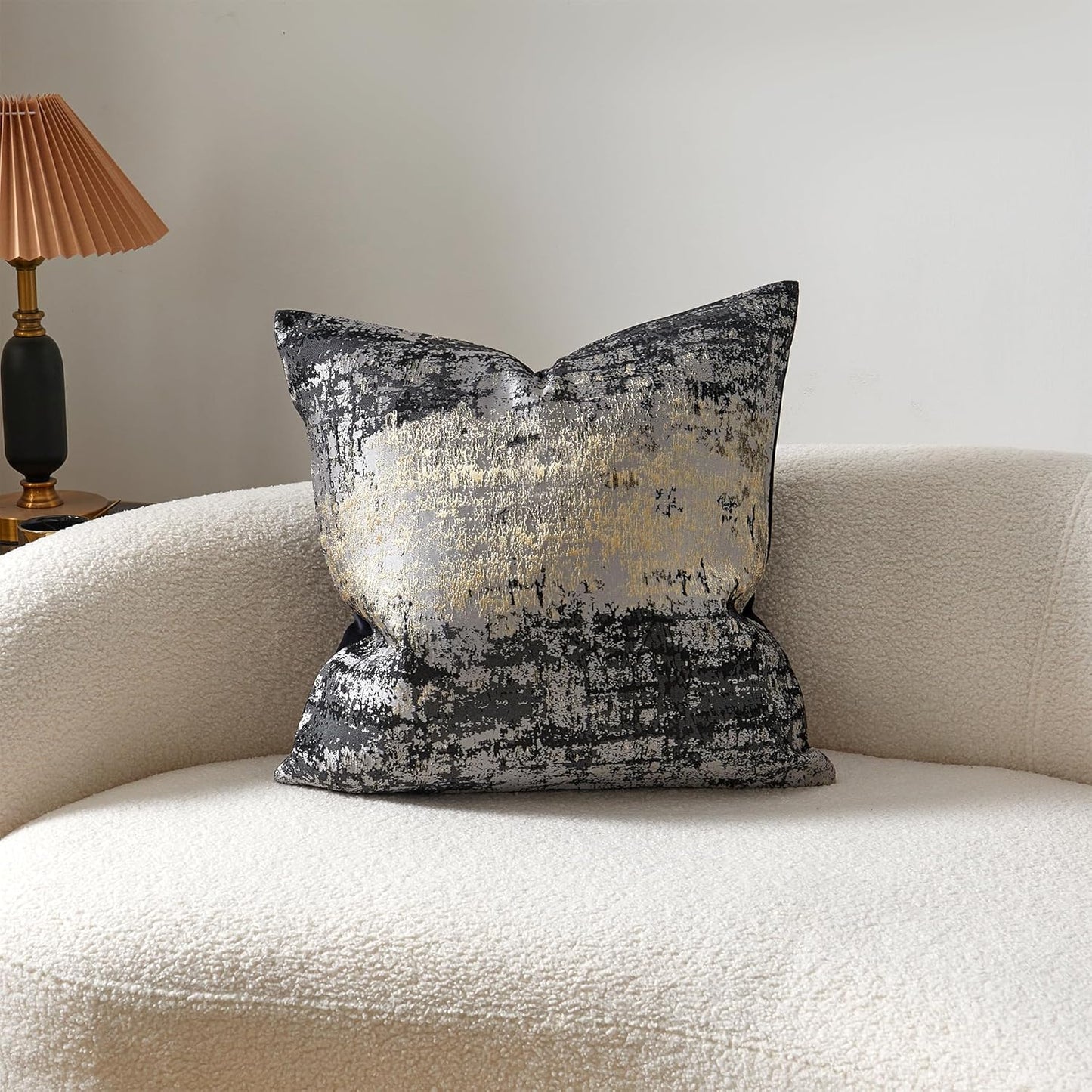 THE-TINOART Charcoal Gray & Black Pillow Cover 18x18 - Gold Embroidered Luxury Jacquard, Modern Reversible Throw Pillow Cover for Sofa/Bed, Velvet Backing