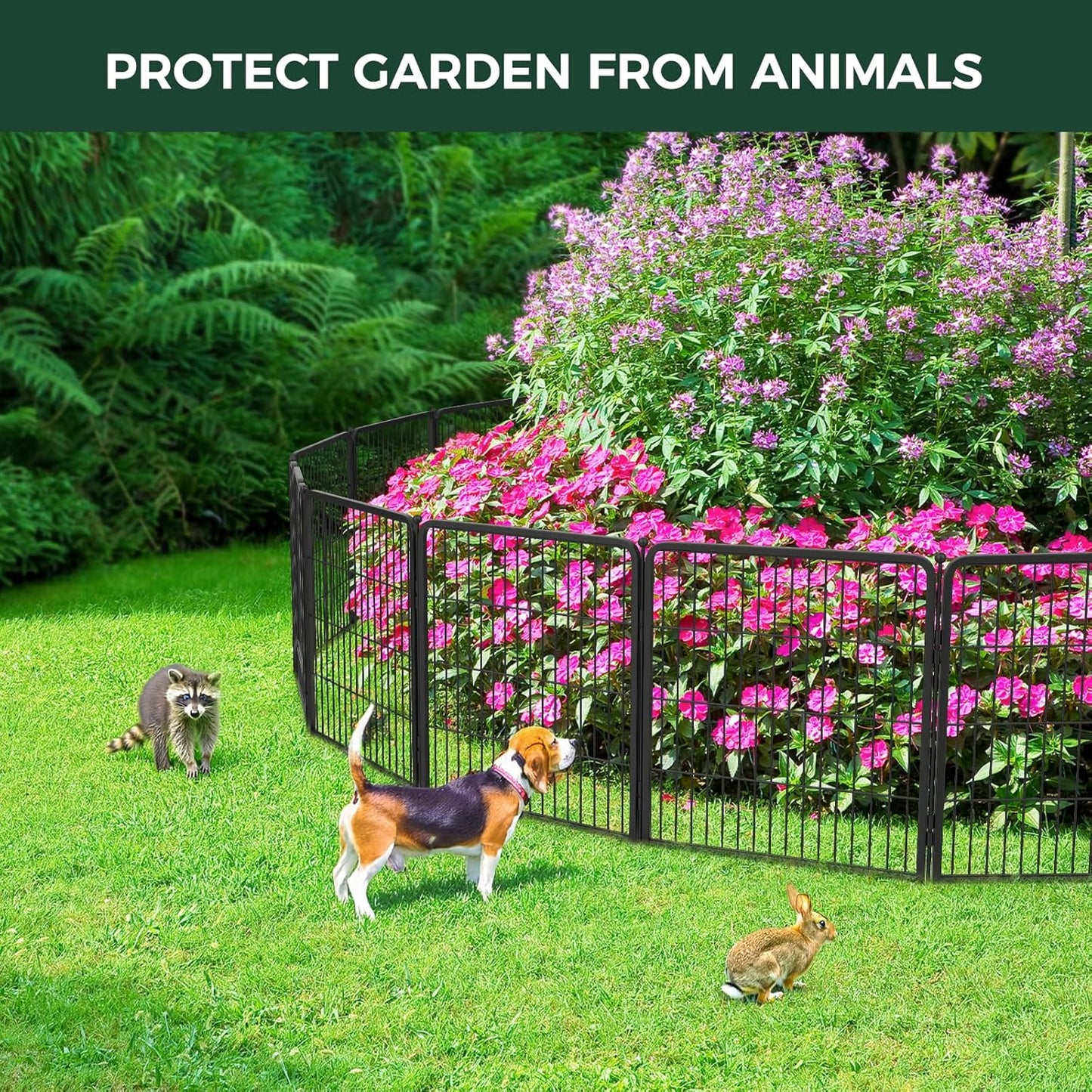 FXW Garden Fence Outdoor for The Yard – 40in(H) x 72.0ft(L) Heavy Duty Metal Animal Barrier for Dog and Rabbit, Decorative Dog Fence, 32 Panels, Black
