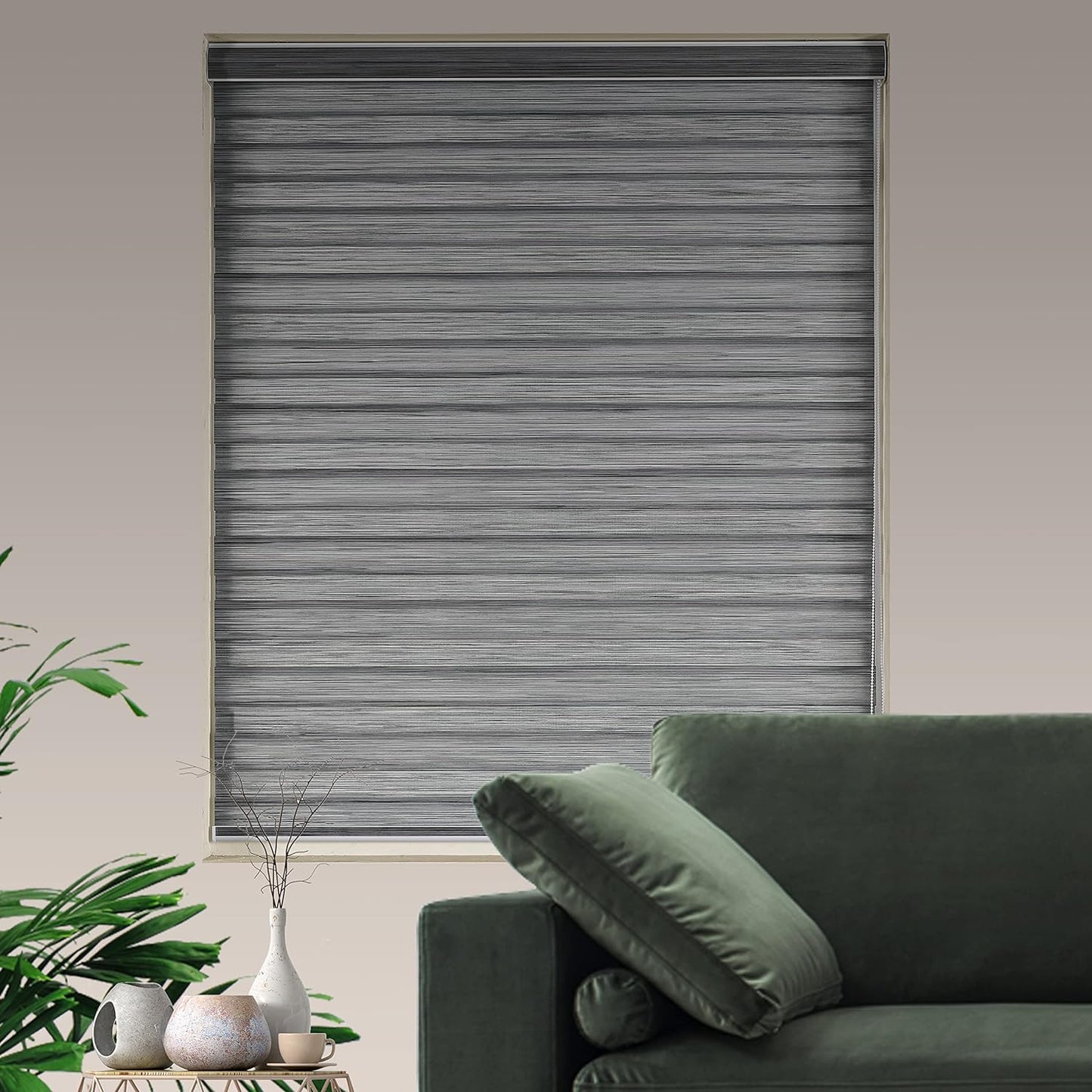 Zebra Blinds for Windows, Free-Stop Zebra Shades, Dual Layer Light Filtering Sheer Blinds for Indoor Windows, Roller Window Shades for Privacy (29" W X 72" H, Grey)
