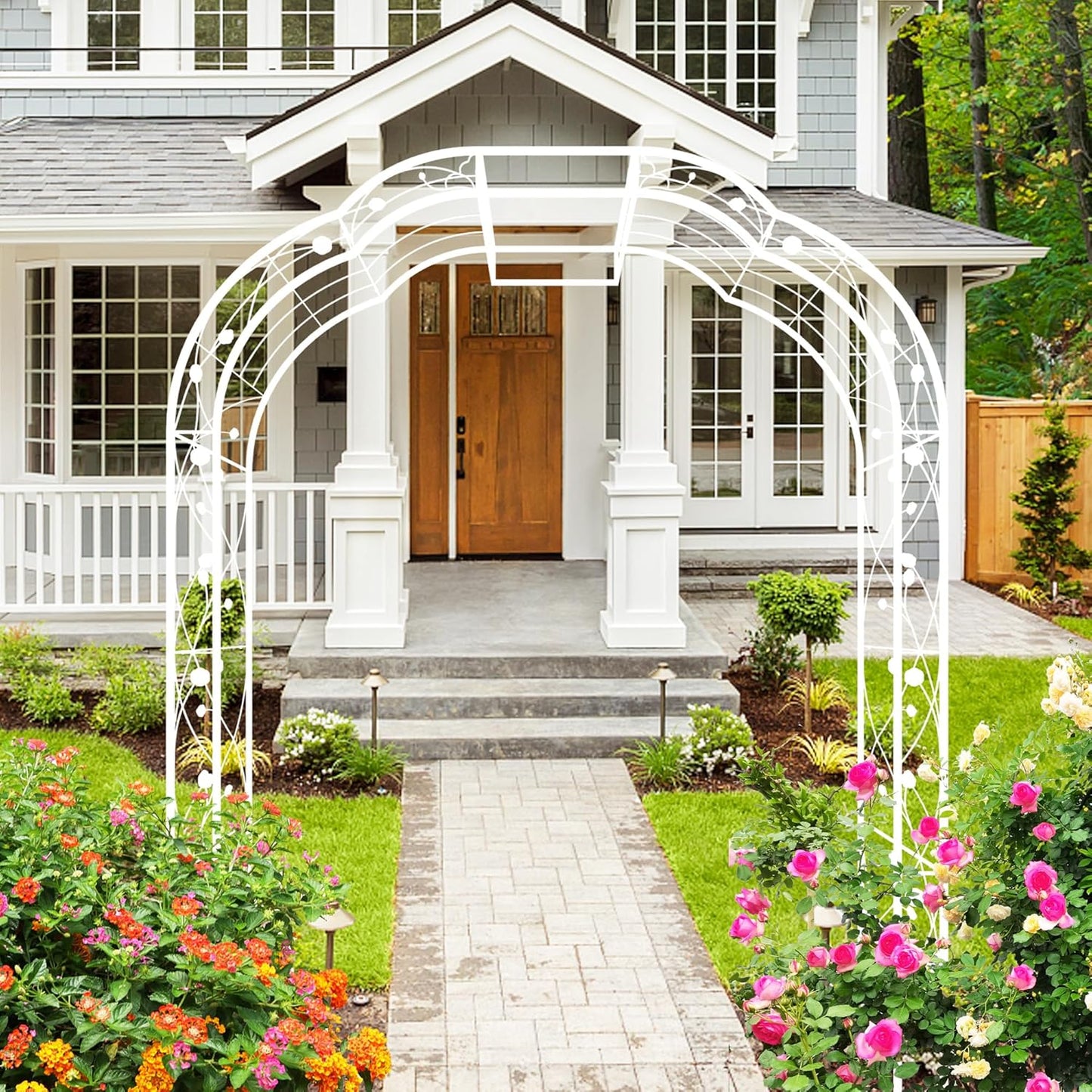 Metal Garden Arch 98.4" H Garden Arbor Trellis for Outdoor Climbing Plants Support Rose Lawn Tall Large Wedding Archway (Cream White, XL)