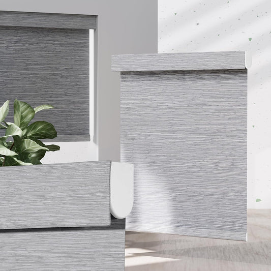 Blackout Roller Shades for Indoor Windows, Cordless Jacquard Fabric-Matched Roller Blinds, Easy to Install Privacy UV Protection Roll Up Blinds for Home Office, Grey, Custom Size