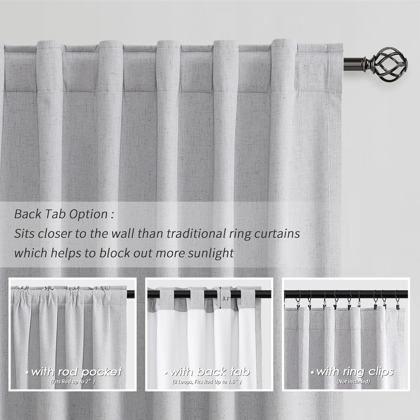 Grey Blackout Linen Curtains Extra Long 120 Inch for Living Room 2 Panels Set Farmhouse Sliding Door Thermal Insulated Black Out Curtains Room Darkening Noise Reducing Heat Blocking Drapes Gray