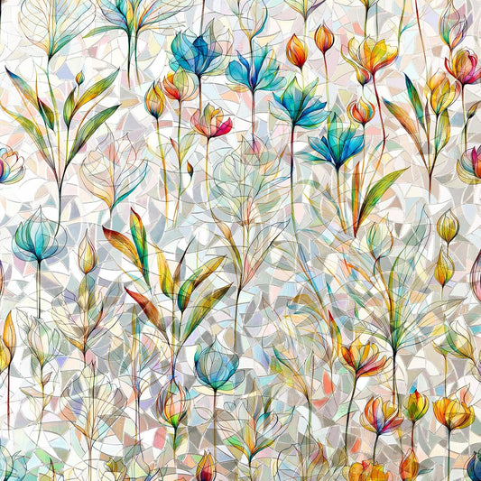 Rainbow Window Privacy Film 3D Floral Decorative Stained Glass Window Film Anti UV Non-Adhesive Reusable 23.6" x 78.7" for Home Room Car Glass Cling