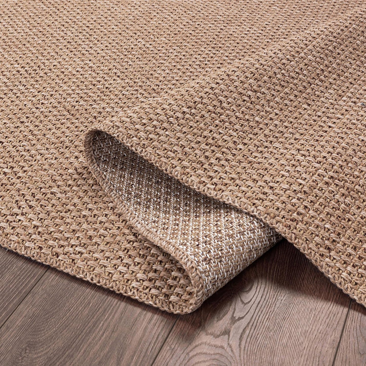 CAMILSON Easy Jute Rug 9x12, Large Indoor Outdoor Natural Color Farmhouse Area Rugs for Living Room Patio and Kitchen Rug, Solid Boho Woven Design, Easy-Cleaning, Washable Outside Carpet (9 x 12)