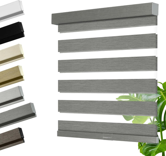 Cordless Zebra Blinds for Windows, Blackout Interior Blinds,Easy to Install,UV Protection,for Offices and Home,Custom Roller Shades, Mousse Grey,35" W x 36" H