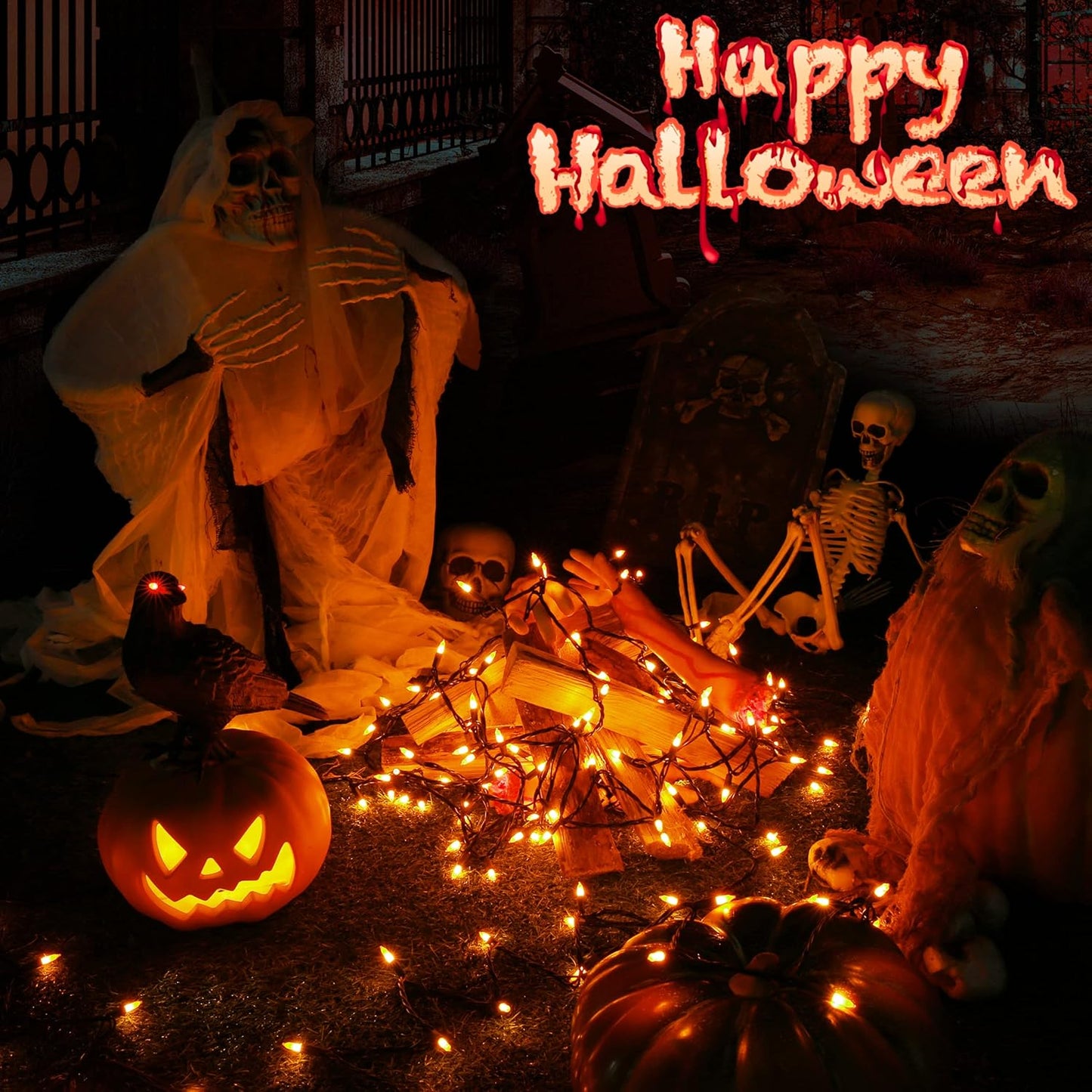 Toodour Orange Halloween Lights, 75ft 300 Count Incandescent Halloween String Lights, UL Certified Connectable Mini Bulbs Orange String Light for Home, Garden, Porch, Party, Indoor Decorations