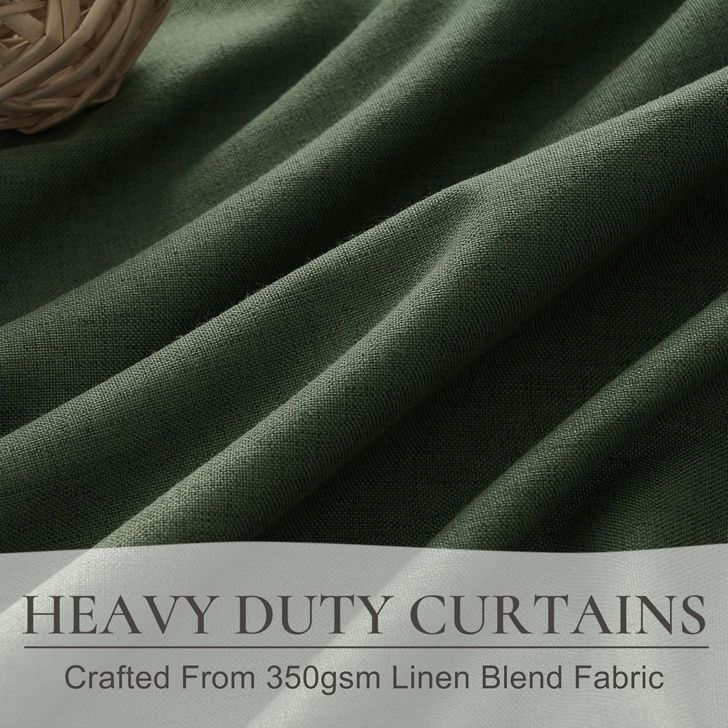 Pinch Pleated Blackout Curtains 70 Inches Extra Wide for Living Room, Sliding Glass Door Linen Blend Olive Green Viral Large Window Thick Heavy Duty Thermal Soundproof Drapes(70"Wx96"Lx2Panels Loden)