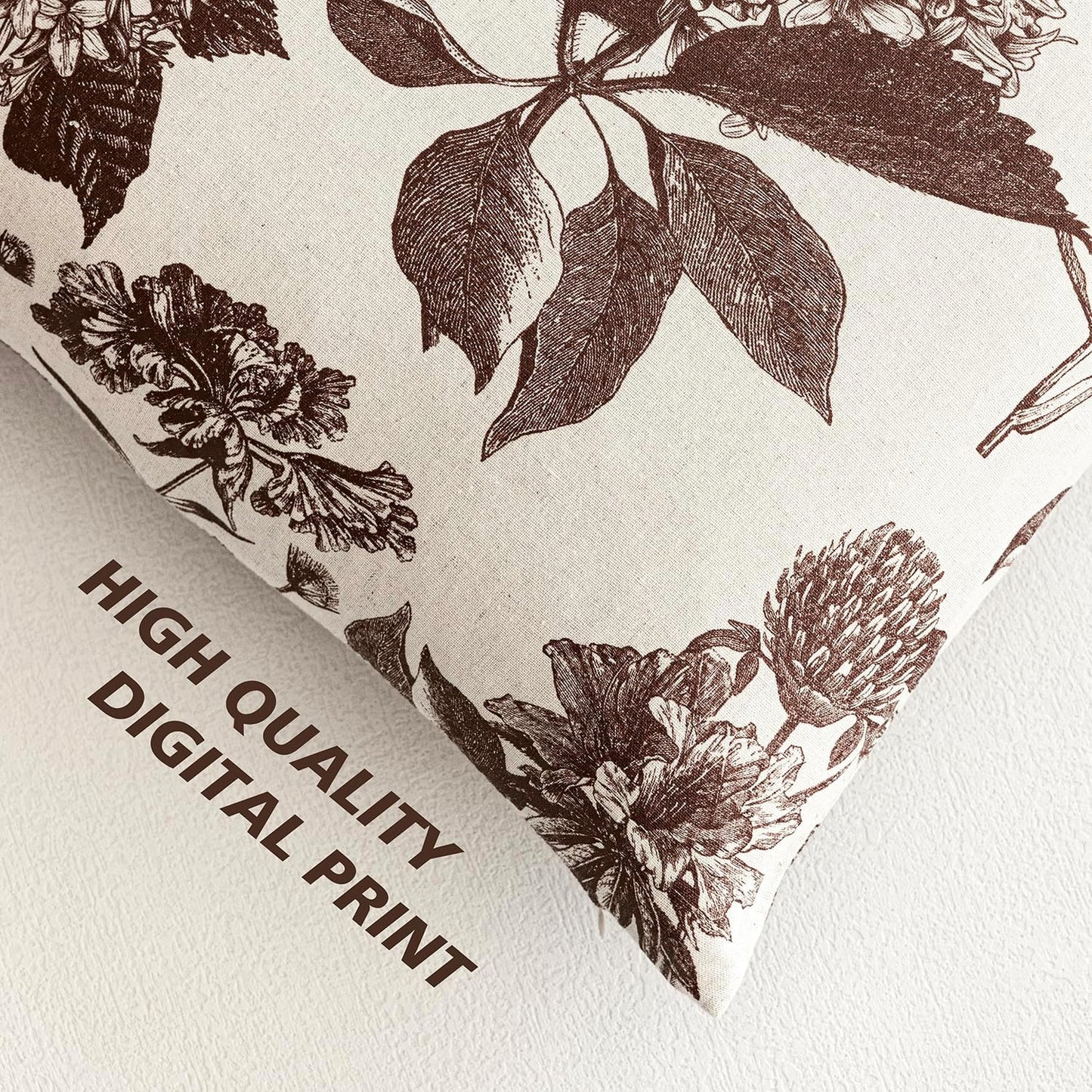 Foindtower Set of 2 Linen Floral Throw Pillow Covers Neutral Vintage Print Decorative Cushion Covers Farmhouse Boho Home Decor for Sofa Chair Couch Bedroom Living Room Outdoor,20×20 Inch,Dark Brown