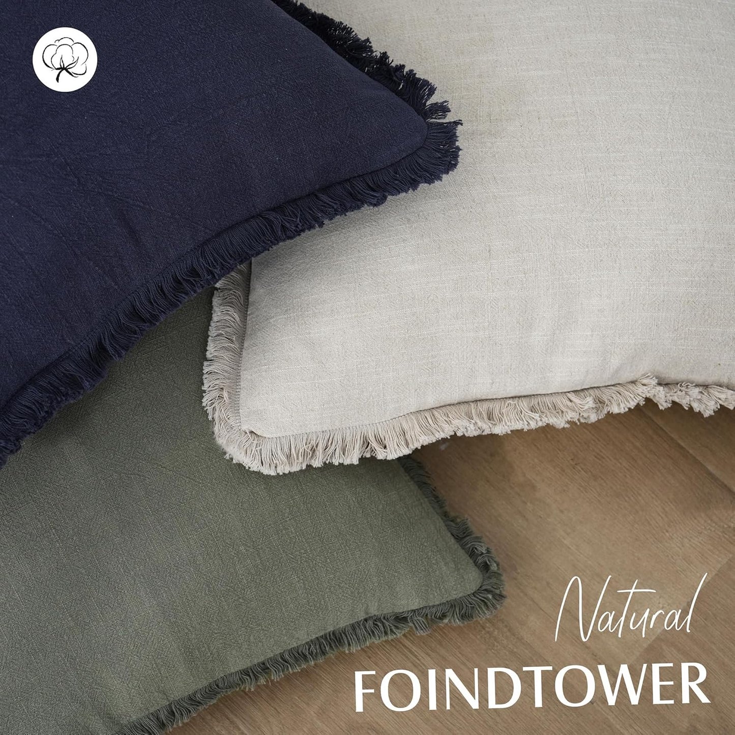 Foindtower Set of 2 Decorative Linen Fringe Throw Pillow Covers Cozy Farmhouse Boho Cushion Cover with Tassels Soft Accent Pillowcase for Couch Sofa Bed Living Room Home Decor 20×20 Inch Beige