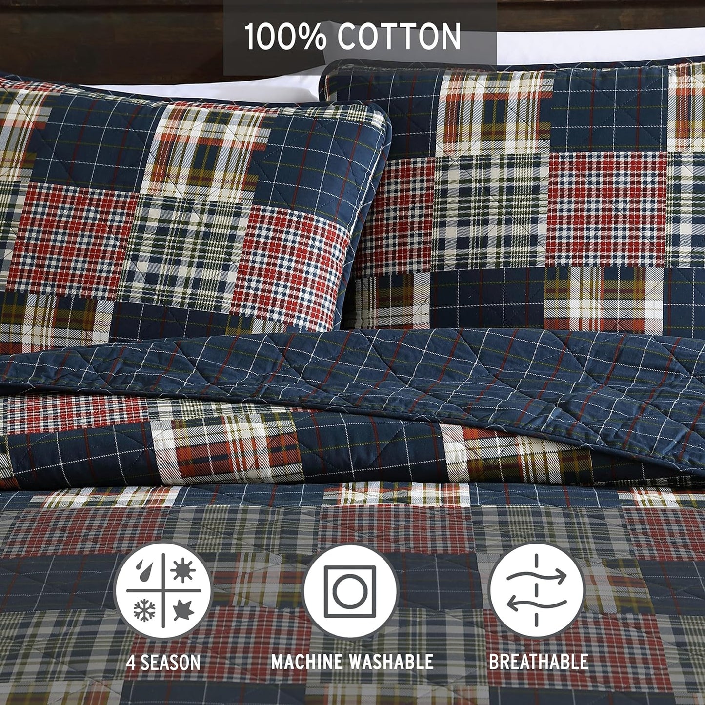 Eddie Bauer Home | Madrona Collection | Bedding Set - 100% Cotton Light-Weight Quilt Bedspread, Pre-Washed for Extra Comfort, Queen, Red
