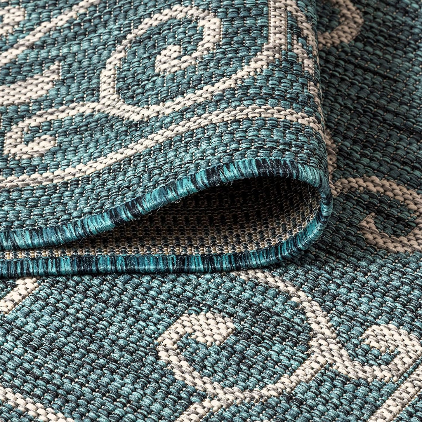 JONATHAN Y Vintage Filigree Indoor Outdoor Runner Rug 2X8 Teal/Gray, Charleston Textured Weave for Backyard, Patio, Porch, Easy-Cleaning, High Traffic, Pet-Friendly, Non-Shedding (SMB106F-28)