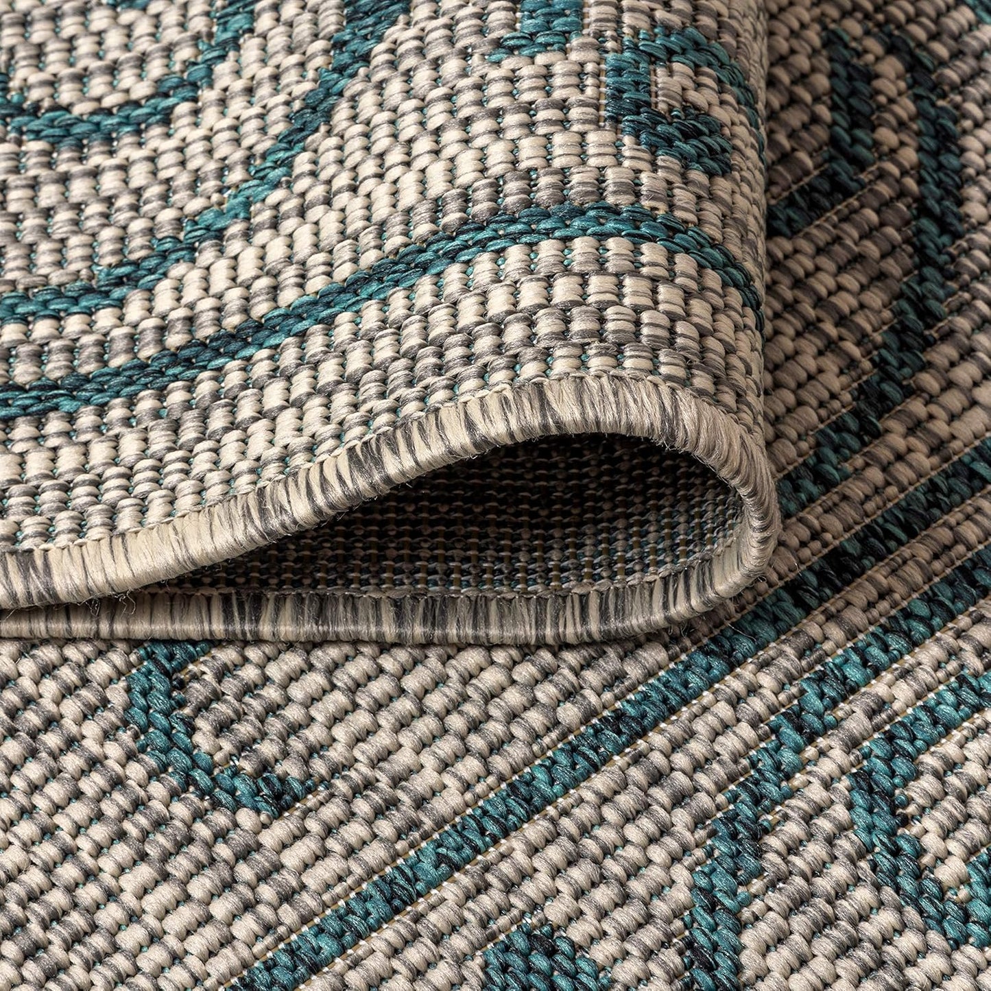 JONATHAN Y Vintage Filigree Indoor Outdoor Round Area Rug 8 Ft Gray/Teal, Charleston Textured Weave for Backyard, Patio, Porch, Easy-Cleaning, High Traffic, Pet-Friendly, Non-Shedding (SMB106E-8R)
