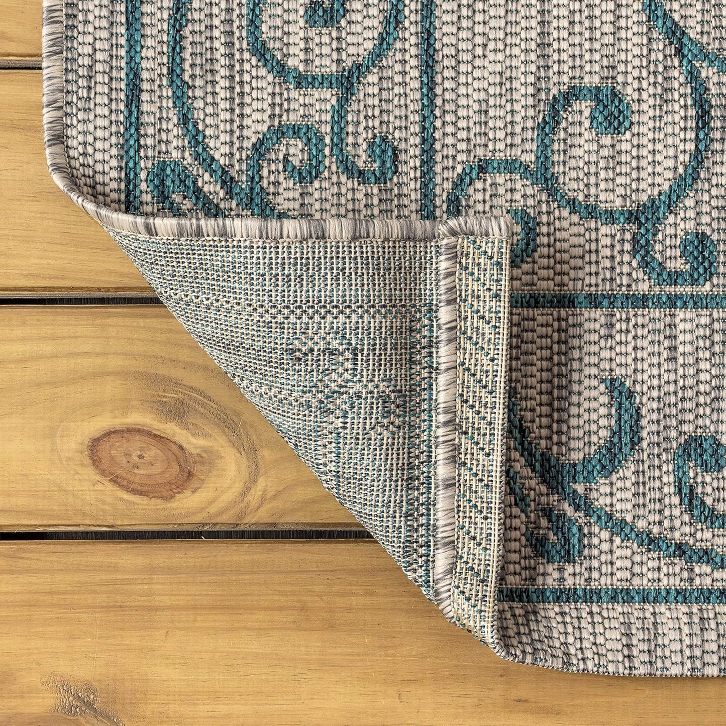 JONATHAN Y Vintage Filigree Indoor Outdoor Area Rug 5X8 Gray/Teal, Charleston Textured Weave for Backyard, Patio, Porch, Easy-Cleaning, High Traffic, Pet-Friendly, Non-Shedding (SMB106E-5)