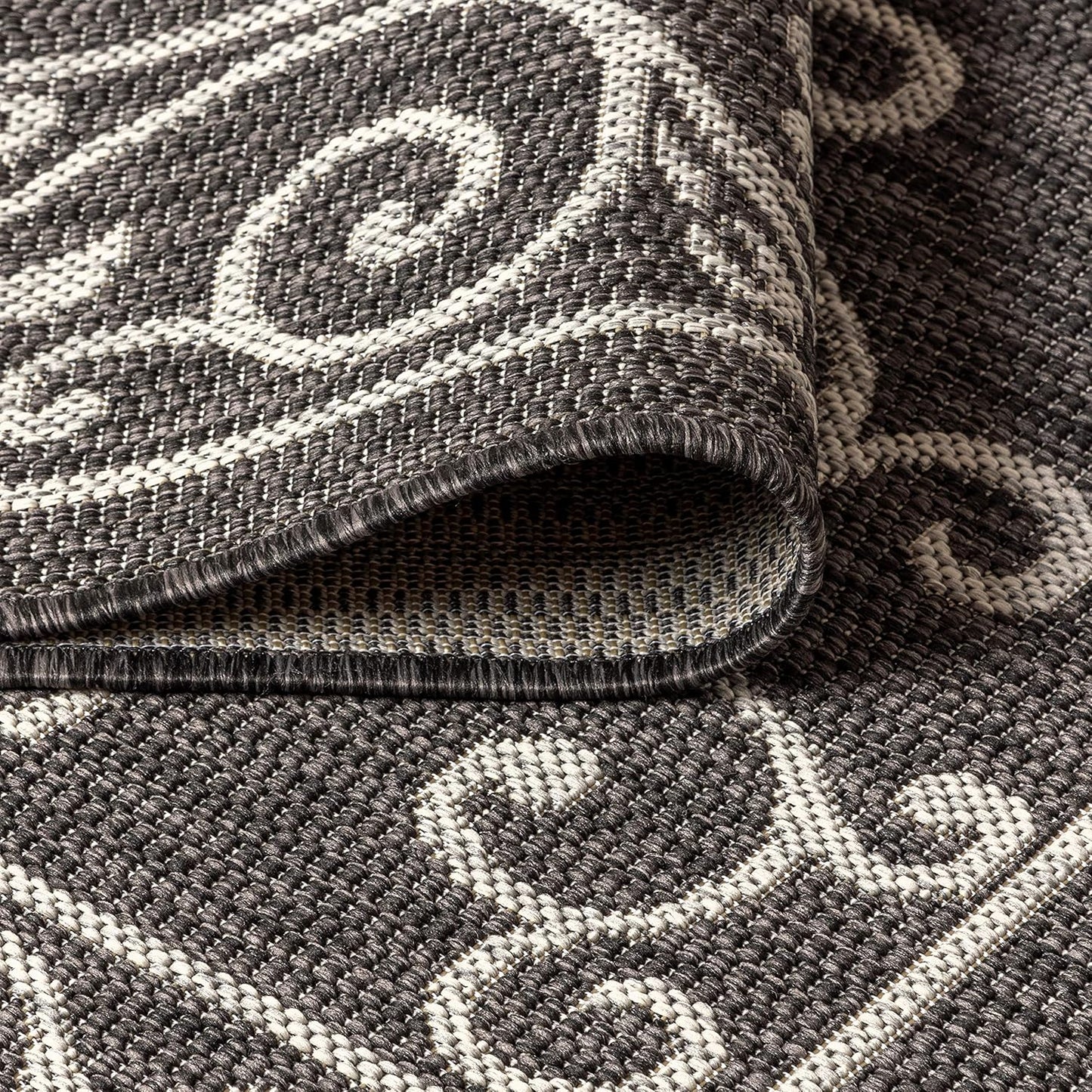 JONATHAN Y Vintage Filigree Indoor Outdoor Round Area Rug 8 Ft Black/Gray, Charleston Textured Weave for Backyard, Patio, Porch, Easy-Cleaning, High Traffic, Pet-Friendly, Non-Shedding (SMB106G-8R)